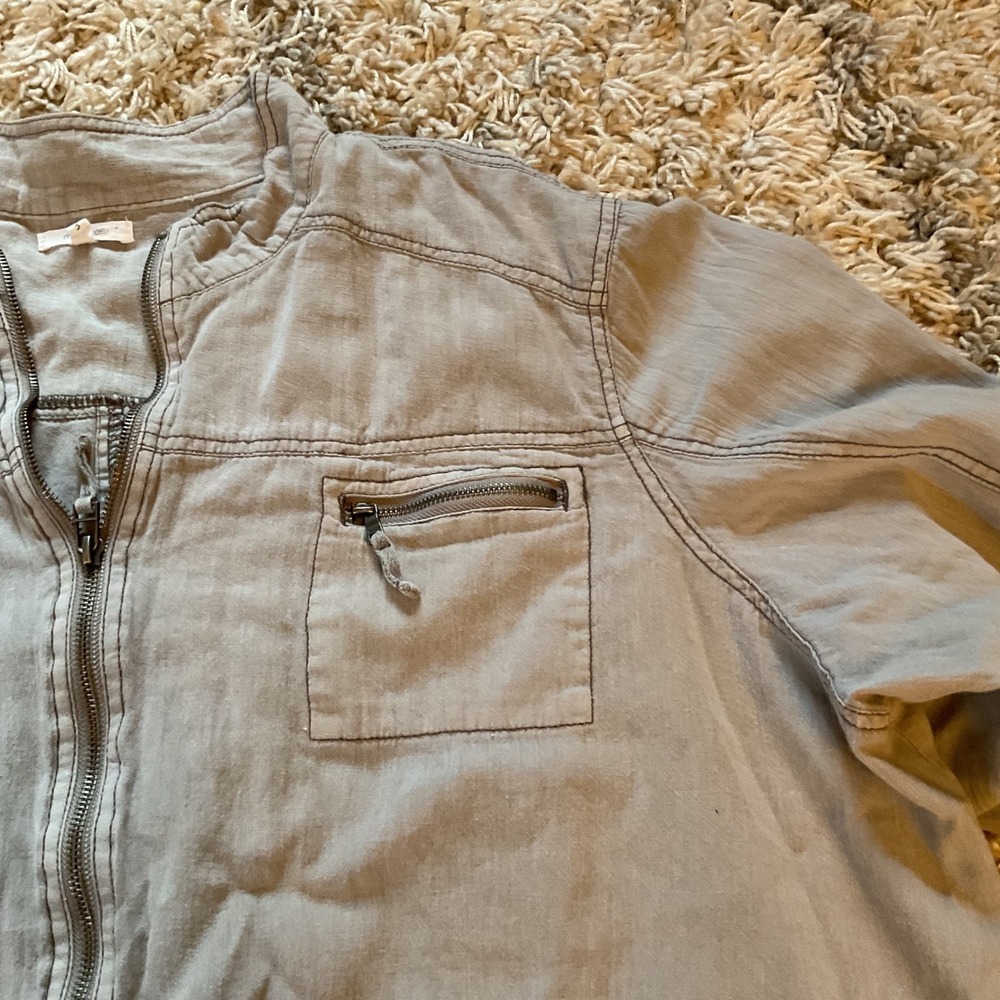 Maurices Womens Grey Linen Blend Full Zip Utility Jacket Mock Neck Size 3 Plus - Picture 5 of 15